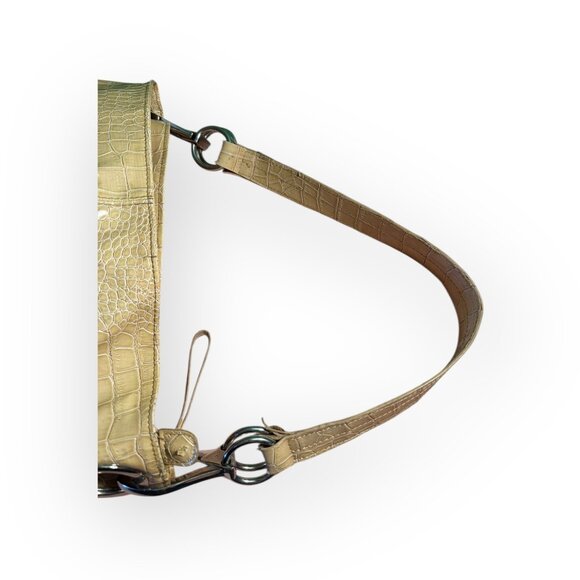 Croc-Embossed Beige Faux Leather Shoulder Bag With Detachable Strap & Silver-Ton - Picture 3 of 5